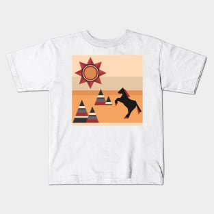 Horse jumping in mountains Kids T-Shirt